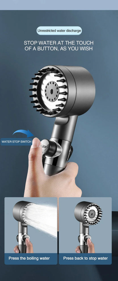Cabeça de Chuveiro com Filtro de Alta Pressão - Spray Ajustável em 3 Modos com Escova de Massagem, Chuveiro de Chuva, Acessórios para Banheiro