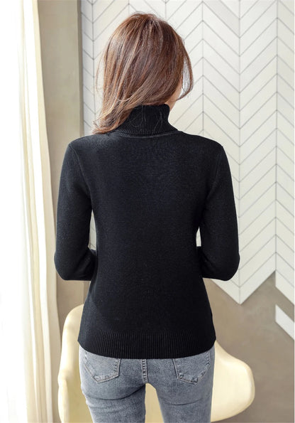 Suéter Feminino de Inverno com Gola Alta, Forrado com Veludo para Maior Aquecimento. Pulôver de malha grosso e ajustado, ideal para um look elegante e confortável no inverno. Perfeito para manter-se aquecida com estilo