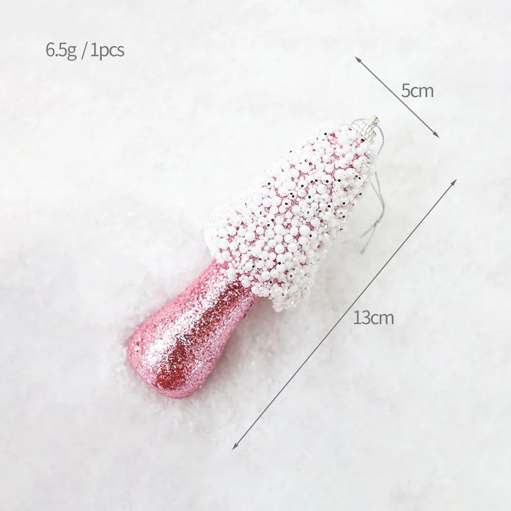 Série Rosa de Enfeites de Natal: Estrelas, Correntes de Contas, Bolas de Espuma, Placas de Nome, Laços, Cogumelos, Pingentes para Árvore de Natal, Decoração Romântica para Casa.