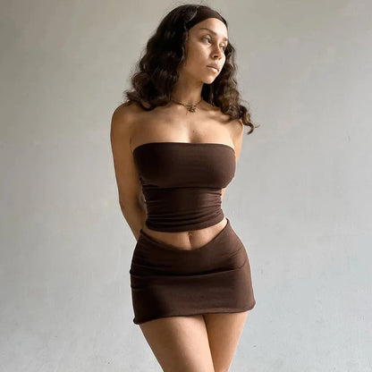 Conjunto Feminino Verão 2024 - Top Tomara que Caia e Mini Saia, Moda Festa e Clube
