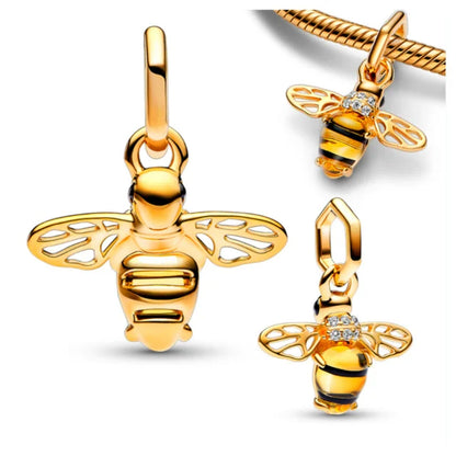 Charm 925 Prata com Banho de Ouro - Batatas Fritas e Peixinho Dourado para Pulseira Pandora