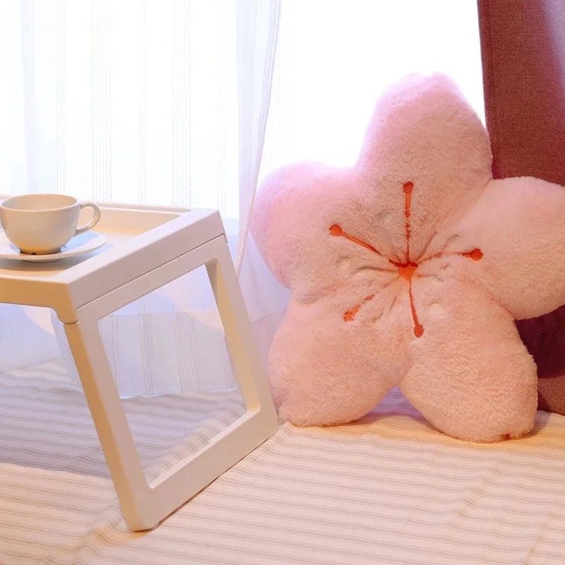 Cushion de pétalas de cereja rosa Ins, almofada para quarto feminino, decoração de sala de estar, almofada para assento de janela bay, tatami, almofada de flor de cerejeira de pelúcia.