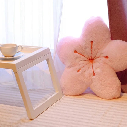 Cushion de pétalas de cereja rosa Ins, almofada para quarto feminino, decoração de sala de estar, almofada para assento de janela bay, tatami, almofada de flor de cerejeira de pelúcia.