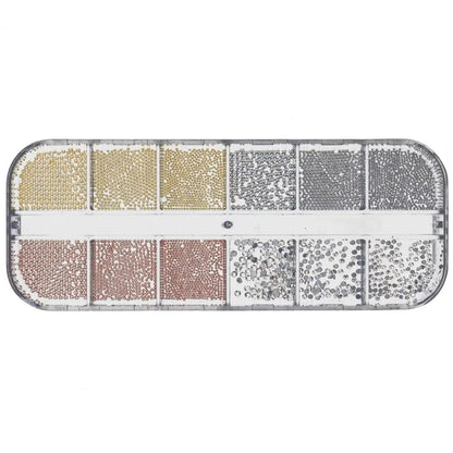 Acessórios para Unhas - Conjunto de Pérolas Falsas e Contas para Nail Art - Kit de Decoração DIY Estilo Ins para Design Deslumbrante - Caixa com 12 Compartimentos para Mulheres