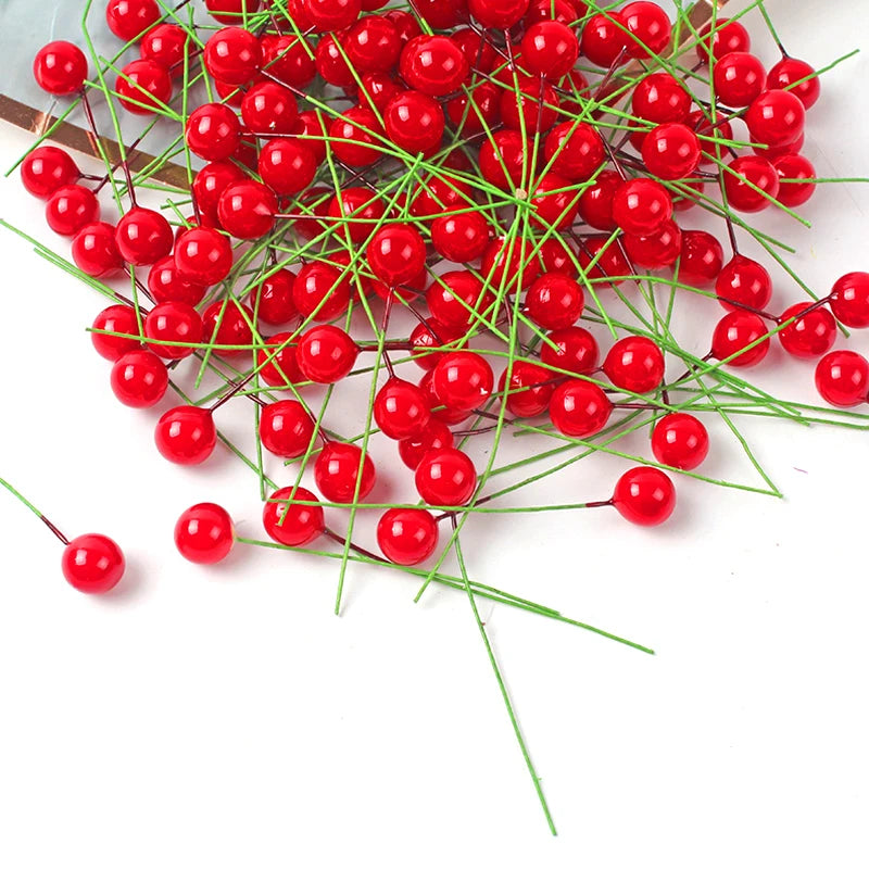 100 peças de Decoração de Natal com Berries Vermelhas para Guirlanda, Pequenas Bolas de Berries, Cérejas, Decoração para Sala de Estar, Frutos de Espuma Simulados Vermelhos.