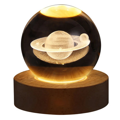Luminária Esférica de Cristal 3D com Projeções da Galáxia e Planetas, Luz Noturna USB para você