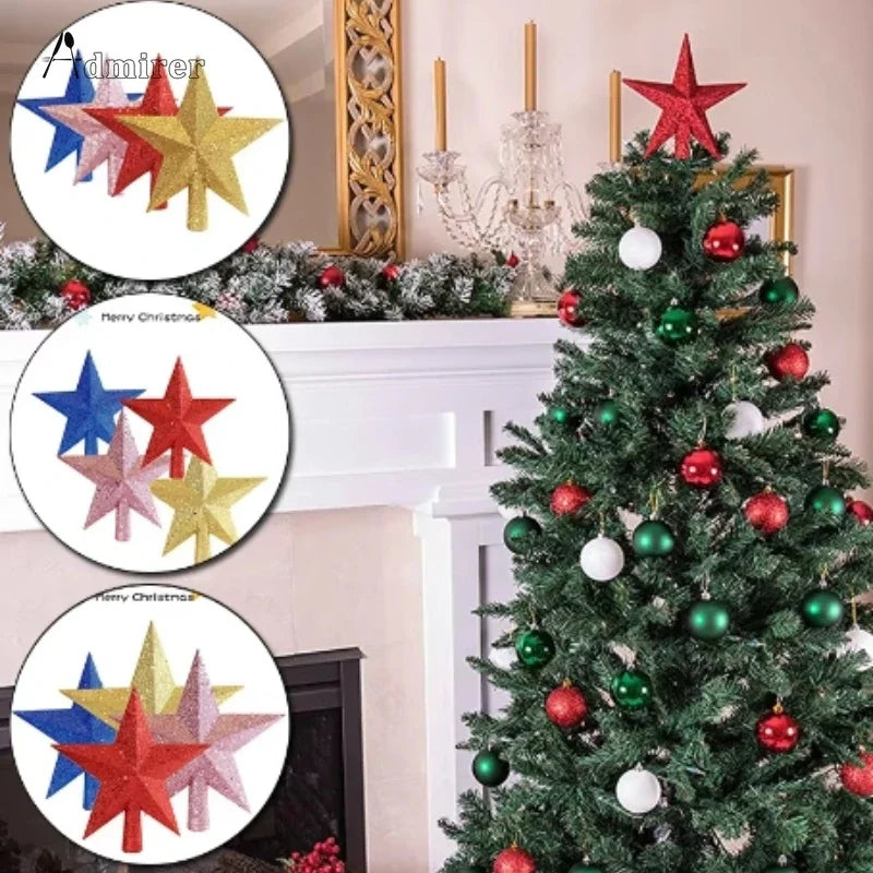 10/12/15/20cm Estrela de Natal para Topo de Árvore, Decoração de Feliz Natal para Casa, Estrela de Cinco Pontas com Pó Dourado Brilhante, Ornamento de Ano Novo
