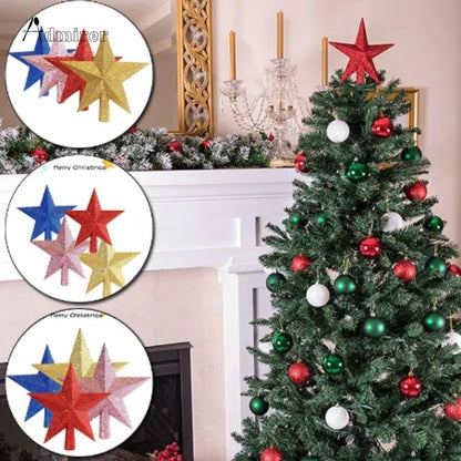 10/12/15/20cm Estrela de Natal para Topo de Árvore, Decoração de Feliz Natal para Casa, Estrela de Cinco Pontas com Pó Dourado Brilhante, Ornamento de Ano Novo