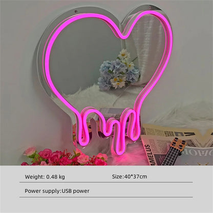 Luz Noturna LED Espelho Neon - Luz de Proposta de Casamento Decoração de Quarto Luz de Letra para Estilo Atmosférico
