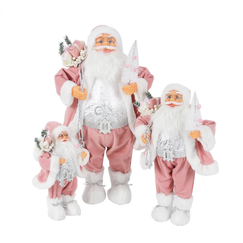 Decorações de Natal: Bonecos de Papai Noel Rosa em Pé, Estátuas de Natal, Enfeites para Decoração de Feriado, Ornamentos para Decoração de Janela.