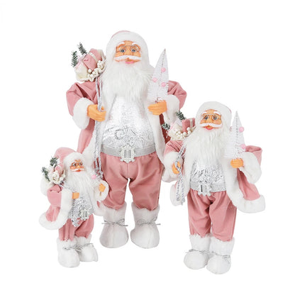 Decorações de Natal: Bonecos de Papai Noel Rosa em Pé, Estátuas de Natal, Enfeites para Decoração de Feriado, Ornamentos para Decoração de Janela.