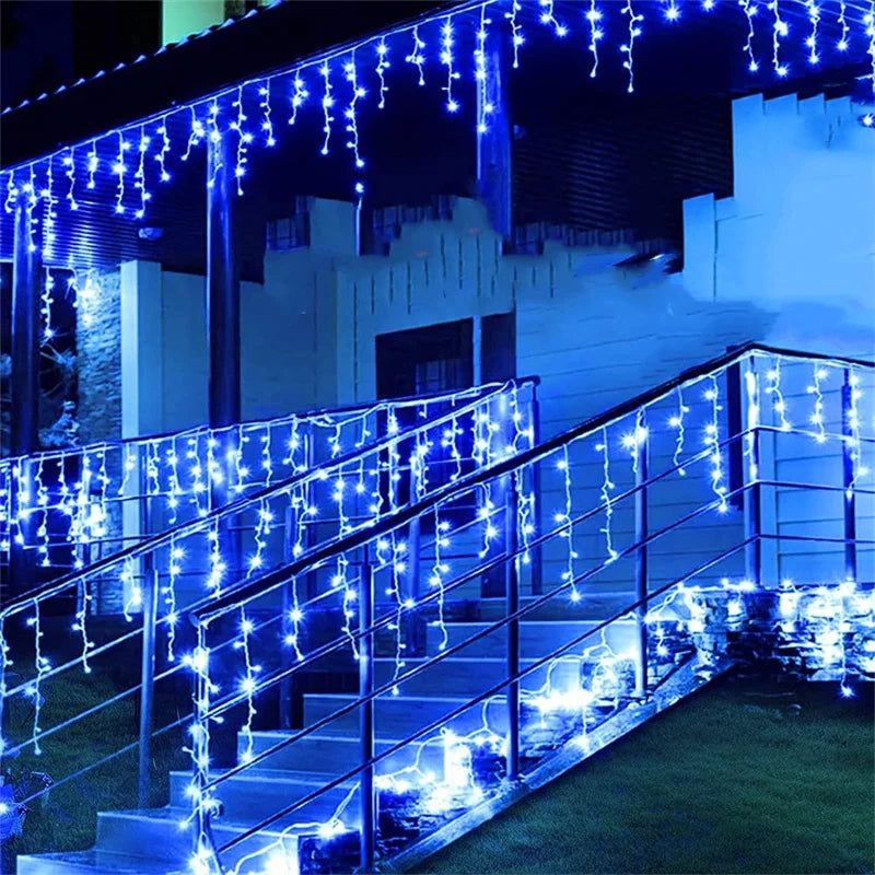 Cascata de Luzes de Natal para Decoração Externa, 5M de Comprimento com Queda de 0,4-0,6m, Cortina de Luzes LED, Fio de Luzes para Festas, Jardim e Beirais.