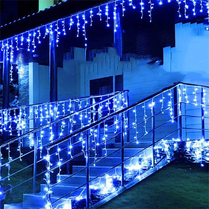 Cascata de Luzes de Natal para Decoração Externa, 5M de Comprimento com Queda de 0,4-0,6m, Cortina de Luzes LED, Fio de Luzes para Festas, Jardim e Beirais.