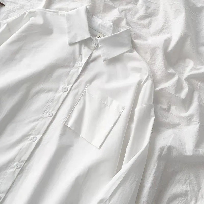 Camisa Casual Feminina  Camisa de Manga Longa, Gola Virada, Botões, Estilo Harajuku, Solta e Confortável