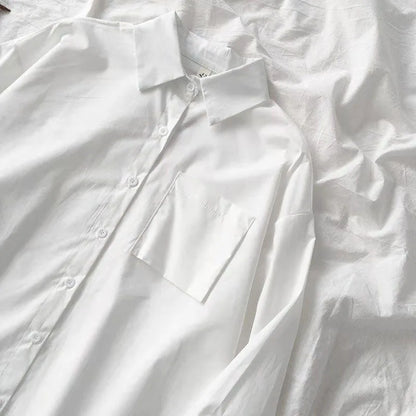 Camisa Casual Feminina  Camisa de Manga Longa, Gola Virada, Botões, Estilo Harajuku, Solta e Confortável