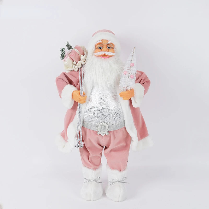 Decorações de Natal: Bonecos de Papai Noel Rosa em Pé, Estátuas de Natal, Enfeites para Decoração de Feriado, Ornamentos para Decoração de Janela.
