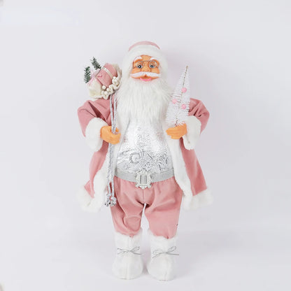 Decorações de Natal: Bonecos de Papai Noel Rosa em Pé, Estátuas de Natal, Enfeites para Decoração de Feriado, Ornamentos para Decoração de Janela.