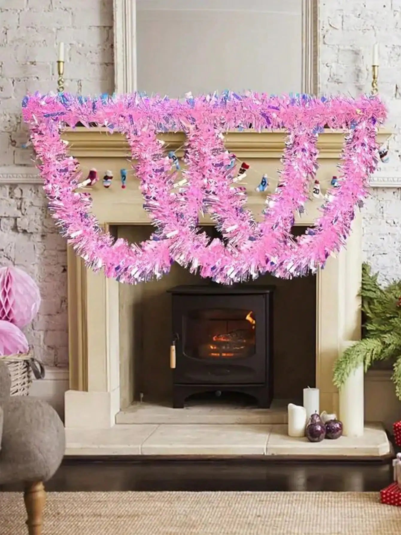 Guirlanda de Natal rosa, guirlanda de envolvimento de papel alumínio, guirlanda de glitter, decoração de árvore de Natal, casamento e festa