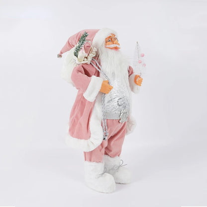 Decorações de Natal: Bonecos de Papai Noel Rosa em Pé, Estátuas de Natal, Enfeites para Decoração de Feriado, Ornamentos para Decoração de Janela.