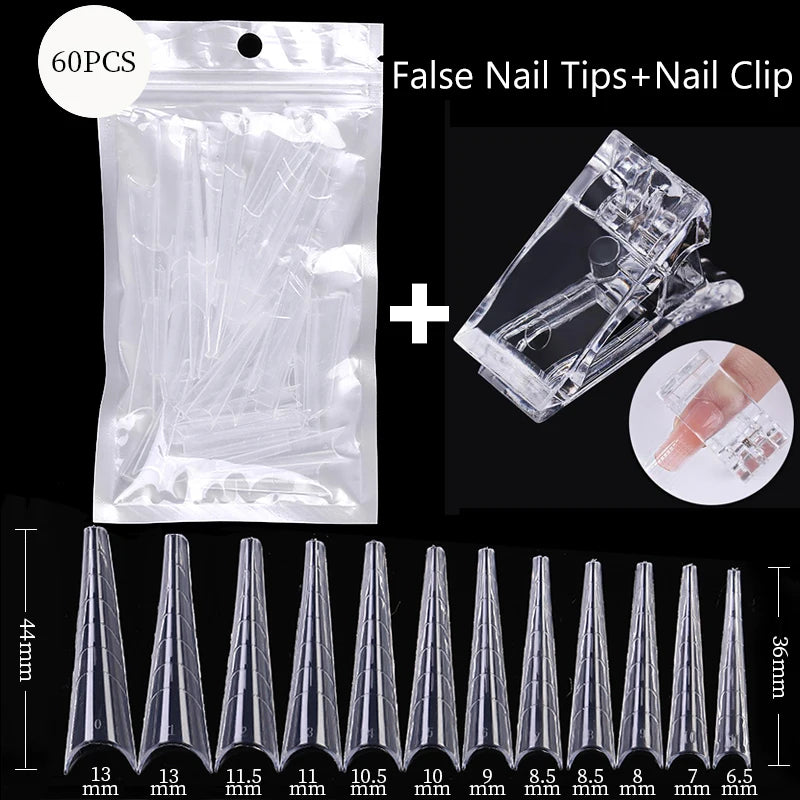 Conjunto de Ferramentas para Manicure com Tips de Unhas Falsas para Extensão, Ponta Acrílica, Unhas Falsas de Gel UV, Moldes para Construção Rápida, Tips de Cobertura Completa e Escultura.