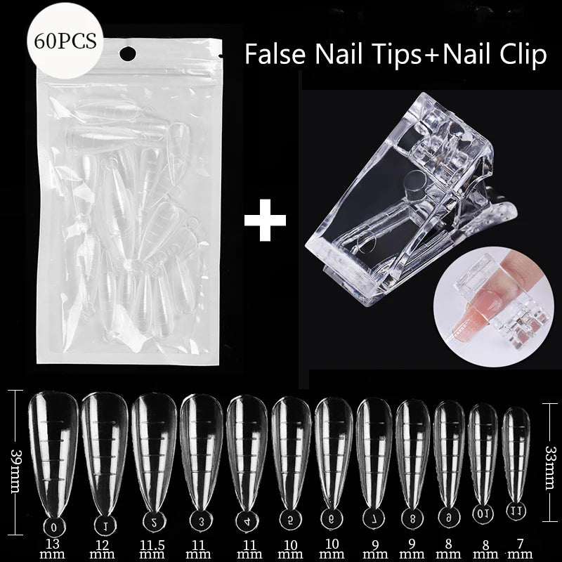 Conjunto de Ferramentas para Manicure com Tips de Unhas Falsas para Extensão, Ponta Acrílica, Unhas Falsas de Gel UV, Moldes para Construção Rápida, Tips de Cobertura Completa e Escultura.