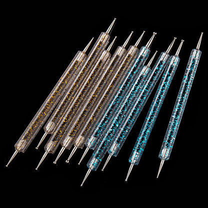 Kit Profissional de Pincéis para Nail Art com 5 Peças: Clássico, Acrílico, para Linhas, Pontilhado e Desenho, com Cabo de Plástico para Design de Manicure.