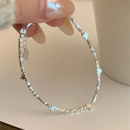 Esterlina Bracelete de Zircônia Coração Amor para Mulheres, Laço Estrelas, Corrente de Osso de Cobra, Joias de Presente