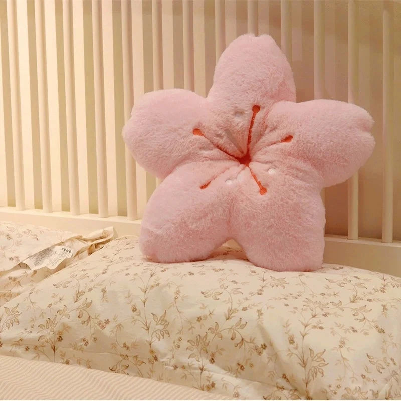 Cushion de pétalas de cereja rosa Ins, almofada para quarto feminino, decoração de sala de estar, almofada para assento de janela bay, tatami, almofada de flor de cerejeira de pelúcia.