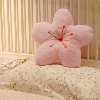 Cushion de pétalas de cereja rosa Ins, almofada para quarto feminino, decoração de sala de estar, almofada para assento de janela bay, tatami, almofada de flor de cerejeira de pelúcia.