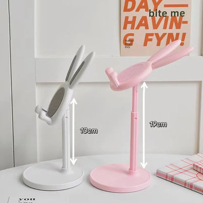 Suporte de Celular Rosa para Desktop, Suporte Ajustável Suporte de Mesa com Design de Coelho Fofo.
