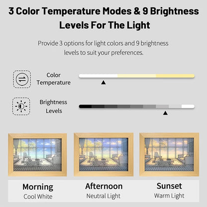 Luz Decorativa de Pintura LED com Conector USB, Luminária de Mesa e Parede com Escurecimento, Presente de Arte Luminosa para Ambientes Internos, Janela de Luz Solar, Foto em Madeira