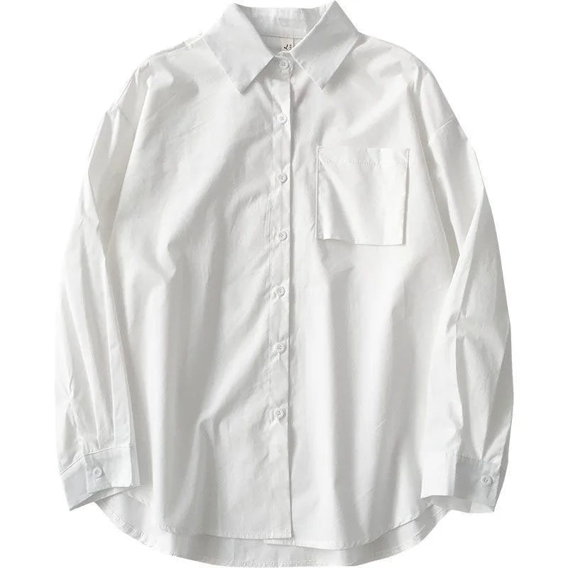 Camisa Casual Feminina  Camisa de Manga Longa, Gola Virada, Botões, Estilo Harajuku, Solta e Confortável