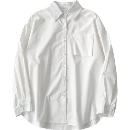 Camisa Casual Feminina  Camisa de Manga Longa, Gola Virada, Botões, Estilo Harajuku, Solta e Confortável