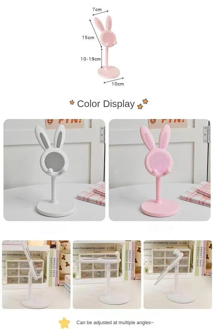Suporte de Celular Rosa para Desktop, Suporte Ajustável Suporte de Mesa com Design de Coelho Fofo.