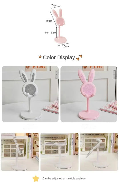 Suporte de Celular Rosa para Desktop, Suporte Ajustável Suporte de Mesa com Design de Coelho Fofo.