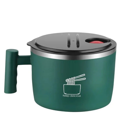 Tigela de macarrão instantâneo em aço inox com tampa, fácil de lavar para dormitório de estudante, tigela grande com saída de drenagem.