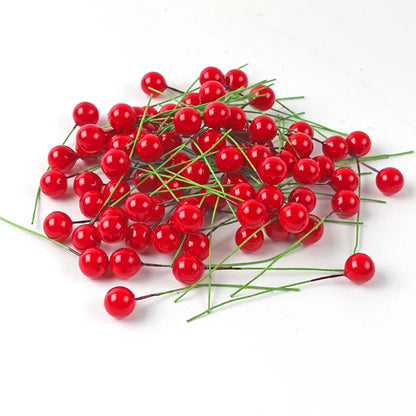 100 peças de Decoração de Natal com Berries Vermelhas para Guirlanda, Pequenas Bolas de Berries, Cérejas, Decoração para Sala de Estar, Frutos de Espuma Simulados Vermelhos.