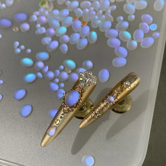 Strass colorido para unhas Aurora azul em forma de gota d’água, pedra translúcida, concha do mar, decoração de unhas em 3D
