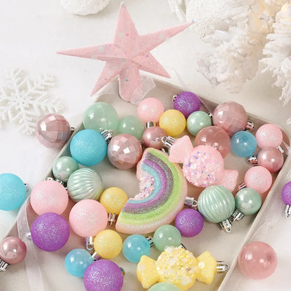 Conjunto de Bolas de Natal Macaron - Decorações de Natal Rosa 2025 Para Árvore de Natal e Festa de Ano Novo.