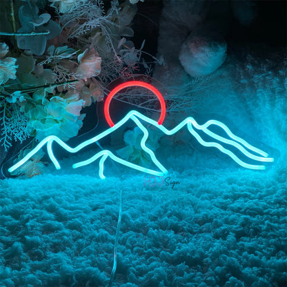 Letreiro de Neon LED Montanha e Sol, Lâmpada de Luzes Neon USB LED, Decoração de Parede para Casa, Quarto Infantil, Bar,