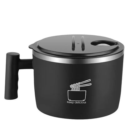 Tigela de macarrão instantâneo em aço inox com tampa, fácil de lavar para dormitório de estudante, tigela grande com saída de drenagem.