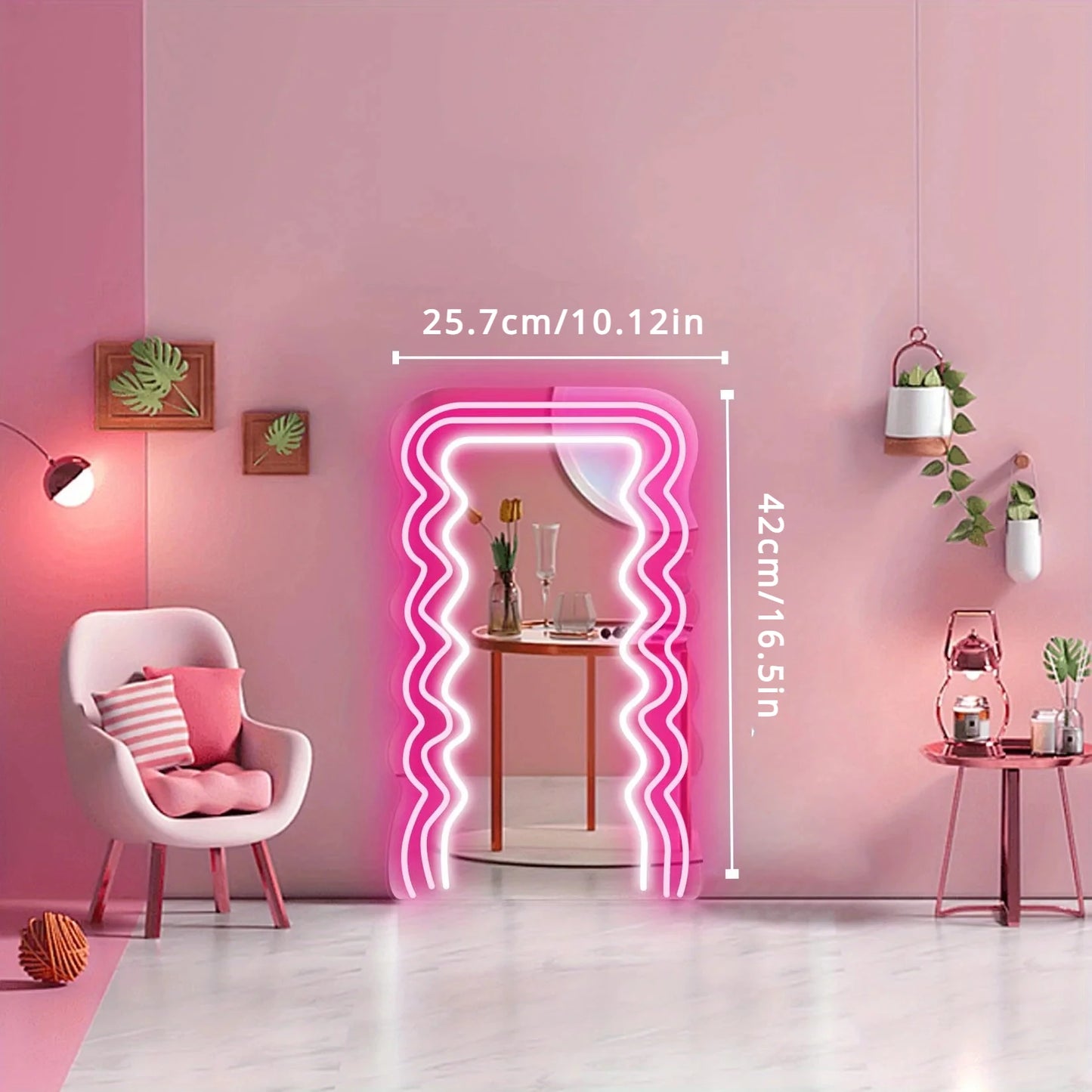 Espelho Neon Ondulado com LED USB
