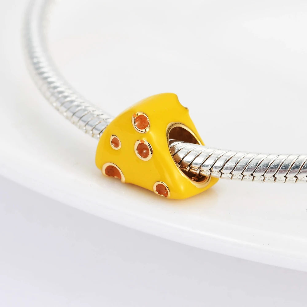 Charm 925 Prata com Banho de Ouro - Batatas Fritas e Peixinho Dourado para Pulseira Pandora