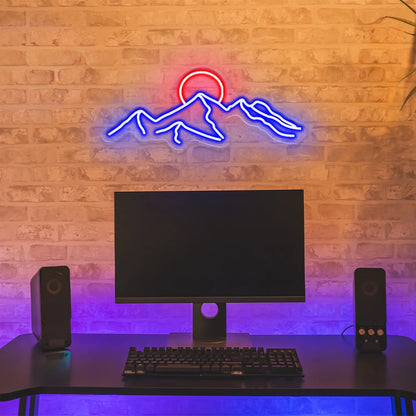 Letreiro de Neon LED Montanha e Sol, Lâmpada de Luzes Neon USB LED, Decoração de Parede para Casa, Quarto Infantil, Bar,
