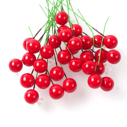 100 peças de Decoração de Natal com Berries Vermelhas para Guirlanda, Pequenas Bolas de Berries, Cérejas, Decoração para Sala de Estar, Frutos de Espuma Simulados Vermelhos.