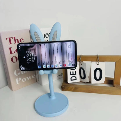 Suporte de Celular Rosa para Desktop, Suporte Ajustável Suporte de Mesa com Design de Coelho Fofo.