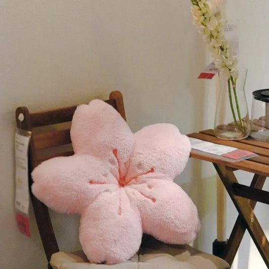 Cushion de pétalas de cereja rosa Ins, almofada para quarto feminino, decoração de sala de estar, almofada para assento de janela bay, tatami, almofada de flor de cerejeira de pelúcia.