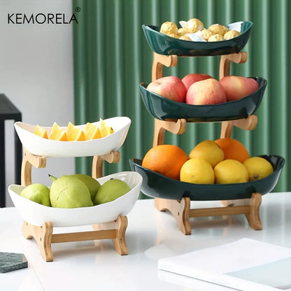 Prato de Frutas 2/3 Camadas para Casa, Sala de Estar, Prato de Plástico para Lanches, Cesta Criativa e Moderna para Frutas Secas, Prato para Doces, Suporte para Bolo, Tigela para Salada