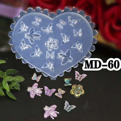 Kit de 5 Peças: Moldes Acrílicos 3D de Borboletas e Flores para Decoração de Unhas, Padrões Kawaii, Design 3D em Molde de Silicone Reutilizável, Ferramenta DIY para Manicure.