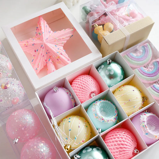 Conjunto de Bolas de Natal Macaron - Decorações de Natal Rosa 2025 Para Árvore de Natal e Festa de Ano Novo.